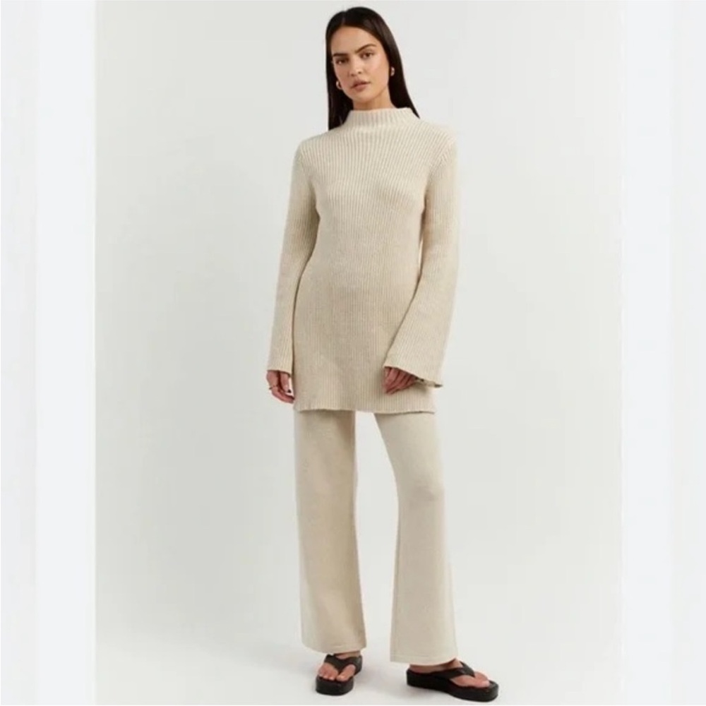 Dissh Mockneck Tunic Henley Sweater Cream Cotton Merino Wool Size M